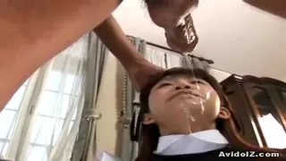 Japanese maid getting head from horny teen.