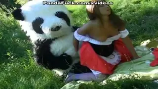 Little red riding hood was getting pounded by a panda while roaming through the forest.  